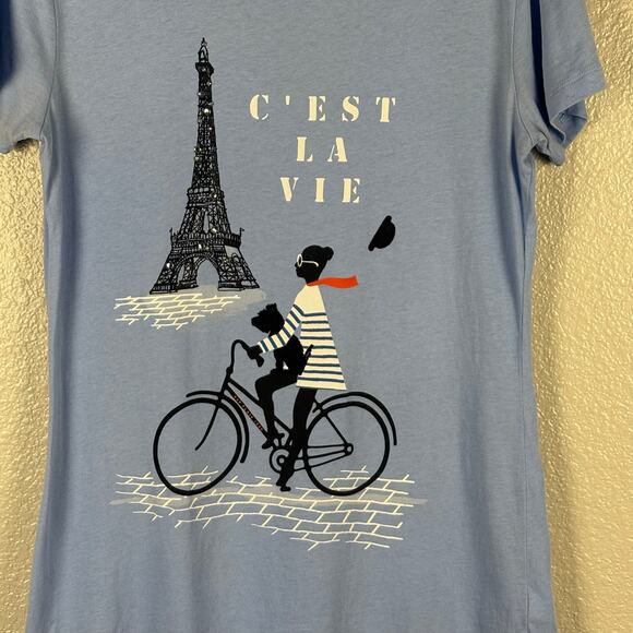 Gap Women's Size Medium Blue Paris C'est La Vie Eiffel Tower Short Sleeve Shirt - Picture 2 of 7